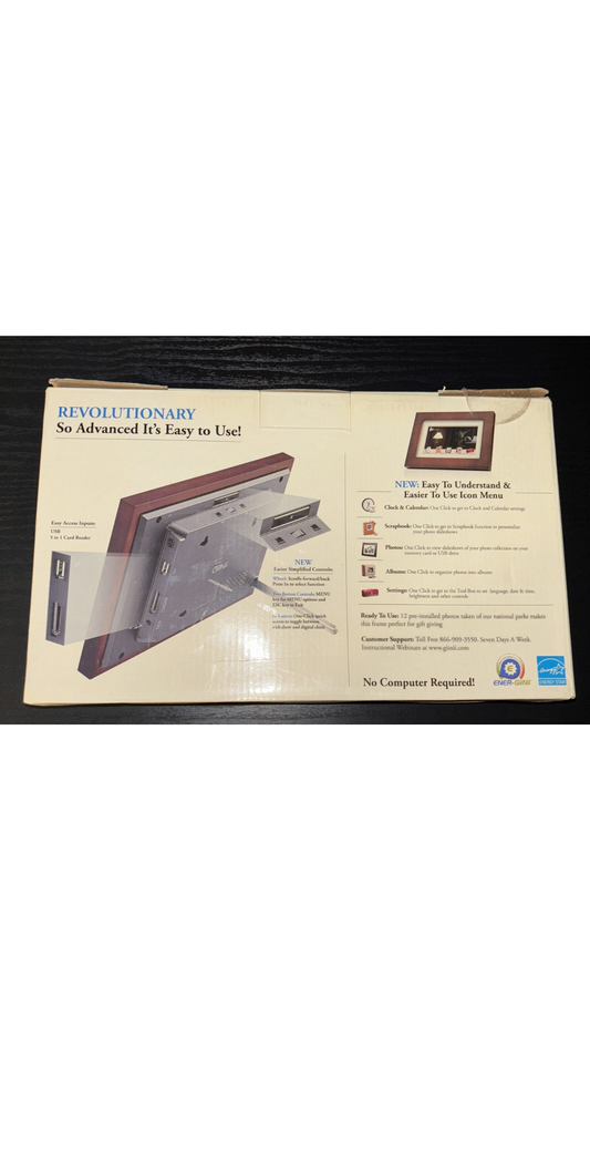7 Inch Digital Photo Frame by GiiNii Wood Frame GP-7AWP-1 New in Box