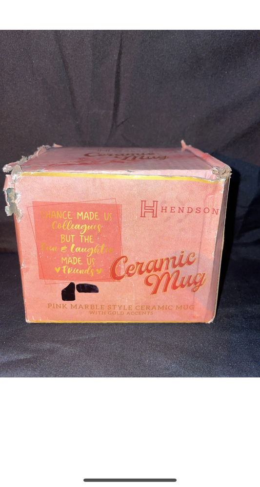 B-Day Mug For Co-Worker-Henderson Pink Marble Ceramic Mug W/Gold Accents