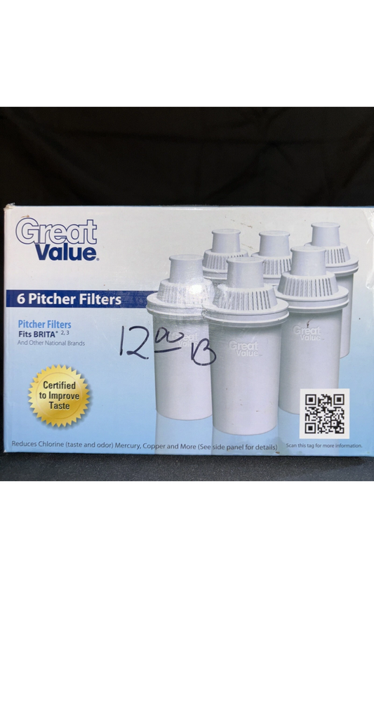 6 Water Pitcher Filters: 1-Brita ; 5 Great Value-Fits Brita and other Natl Brand