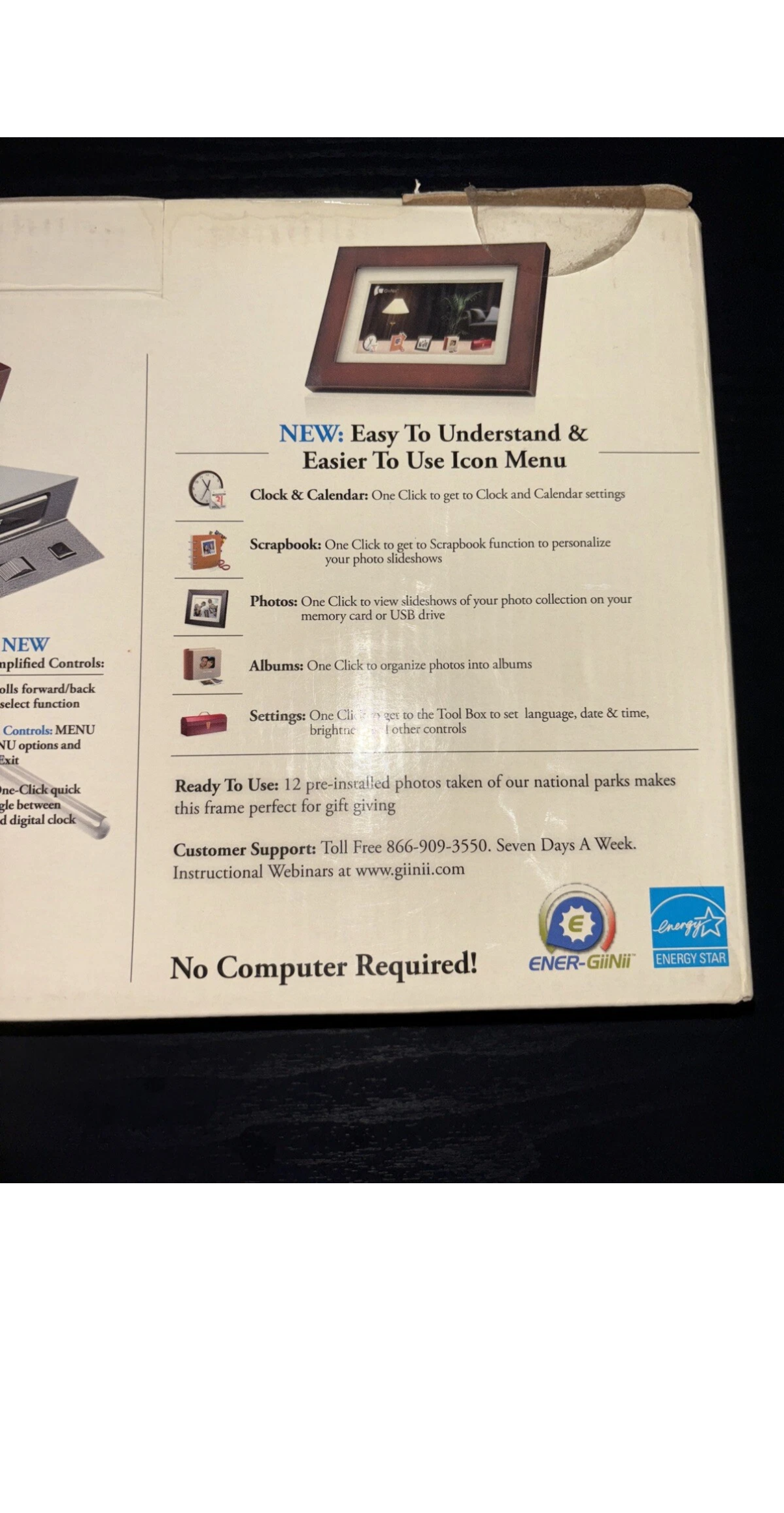 7 Inch Digital Photo Frame by GiiNii Wood Frame GP-7AWP-1 New in Box